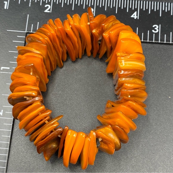 Chunky Dyed Shell Bracelet Orange Stretchy Boho Nautical Beachy - Picture 3 of 8